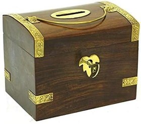 Resim Knm-H0072 Kumbara Kilitli Ahşap Kutu Kumbara Hediyelik 