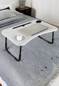 Resim Taşınabilir Katlanır Koltuk Yatak Üstü Laptop Tablet Çalışma Masası ve Kahvaltı Sehpası Beyaz 