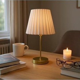 Resim Miray Pileli Abajur Altın Ayaklı Modern Şık Masa Lambası – Yatak Odası & Salon Dekoru 