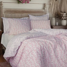 Resim Pure Lila Pembe Çiçekli %100 Pamuk Perkal Nevresim Takımı - Battal Boy / Pembe 