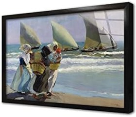 Resim Plajdaki Kadınlar Çerçeveli Cam Tablo 20x30 cm CB13399 