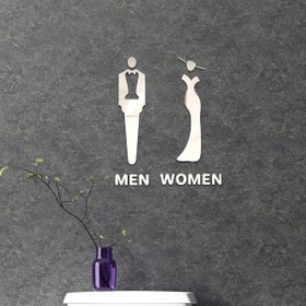 Resim 1 Set 3D Akrilik Ayna Kapı Çıkartması, Tuvalet İşareti Kendinden Yapışkanlı Duvar Çıkartmaları, Tuvalet Banyo Ev Dekorasyonu için Çıkarılabilir Duvar Çıkartması 