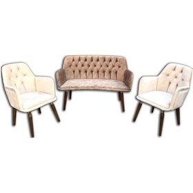 Resim Berjer ÇAY SET Kayın Metal İskelet Parlak Beyaz Kapitone Babyface Kumaş Chester El Yapım 