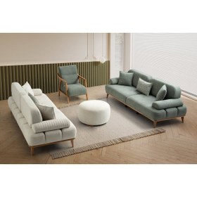 Resim Yuvaset Home Tera Ahşap Ayaklı 3 lü Kanepe 