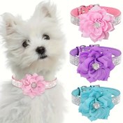 Resim MiTOOE Parıltılı Kristal Çiçekli Küçük/Orta Boy Köpek ve Kedi Tasması - Yumuşak Mikrofiber, Çıkarılabilir Olmayan Aksesuarlı, 4 Renk (Pembe, Mor, Mavi, Lila) - Şık Evcil Hayvan Aksesuarları 