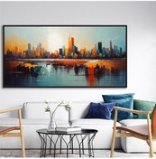 Resim Yağlı Boya Dokulu Tablo Soyut Şehir Manzarası New York Siyah Çerçeveli U09002-179113 