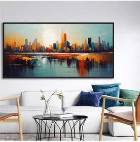 Resim Yağlı Boya Dokulu Tablo Soyut Şehir Manzarası New York Siyah Çerçeveli U09002-179113 