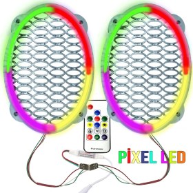 Resim Poke Pixel Ledli Oval Hoparlör Kapak Gümüş 2 Adet Poke PK-6301 