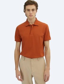 Resim Kiremit Düz Polo Yaka%100 Pamuk T-Shirt 
