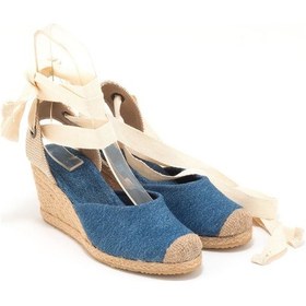Resim Star Tombis Gerçek Elişi Ipli Espadril Dolgu Topuk Keten Espadril Handmade Mavi 
