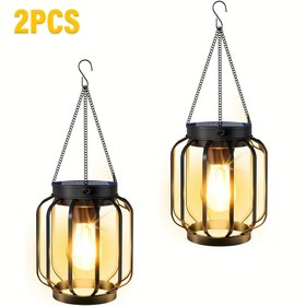 Resim 2 Adet Güneş Enerjili Asma Fener, Metal Kancalı Dış Mekan Masa Lambası, Şık ve Sıcak Aydınlatmalı İç/Dış Mehkanlar İçin IP65 Su Geçirmez Avize Bahçe Balkon Teras Veranda Süsü 