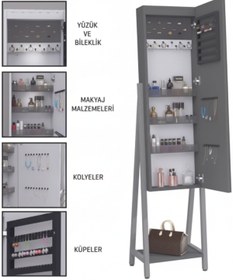 Resim DECOBOX Eyfel Led Aydınlatmalı Boy Aynalı Kilitli Takı Dolabı 