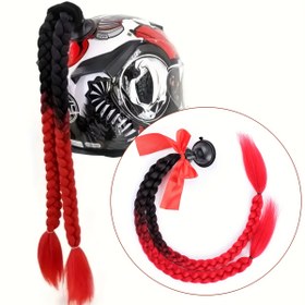 Resim Kadınlar İçin Motosiklet Sürme At Kuyruğu - Güçlü Vantuz Bağlantılı, Siyah/Kırmızı Gradyan Örgüler ve Fiyonklu, Kask Uyumlu Saç Aksesuarı, Biker Partileri & Günlük Kullanım - Peruk Takma (Kask Dahil Değildir), Motosiklet Ekipmanı, Y2K Tarzı Aksesuar, Güvenli Vantuz 