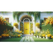 Resim Venspor Sarı Çiçeklerle Bezeli Bahçe Kapısı Arkaplan, 200x150cm, Fon, Duvar Örtüsü 