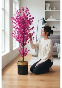 Resim 160 Cm Mor Bahar Dalı Yapay Ağaç 25x25 Darbuka Saksıda Yeşil 