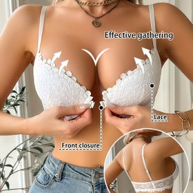 Resim Kadınlar İçin Seksi Çiçekli Dantel Ön Kapamalı Push-Up Sütyen - Telsiz, Siyah Şık Dantel Tasarım, Destek ve Konfor için, Yetişkin Günlük Giyim, Rahat İç Çamaşırı, Ayarlanabilir Askılar 