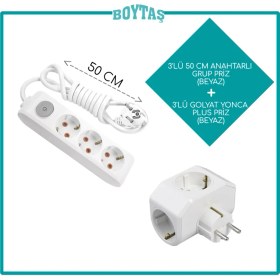 Resim Viko 3'lü Beyaz Anahtarlı Grup Priz + Beyaz Yonca Plus Golyat 