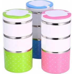 Resim Flamex Yemek Termosu 3lü Tutacaklı Sefer Tası - Hiper 3 Katlı Yemek Termos 