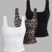 Resim Kadınlar İçin Seksi Göbek Açık Büyük U Yaka Crop Top Yelek Seti - 3'lü Paket, DP111194 