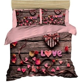 Resim Pink Kalp Çift Kişilik 4 Parça Pamuk Saten Nevresim Takımı Aryan Pembe 