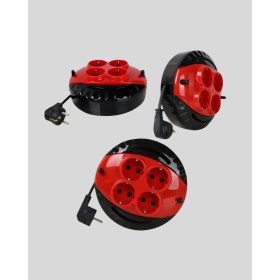 Resim Mestore 3 Metre Uzatma Kablolu 4 Prizli Makara Kırmızı 
