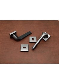 Resim Posh Mat Skoç Füme Siyah Kare Rozetli Zamak Oda Kapı Kolu 1 Takım 