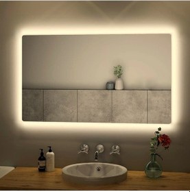 Resim Nuun Dekor 80x60cm Günışığı Ledli Banyo Lavabo Ofis Makyaj Kuaför Aynası - Trafolu Şeffaf 
