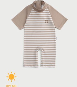 Resim Kısa Kollu Tulum UV Korumalı Kahve Line Bebek Mayo - Kahve Line / 3-4 Yaş 