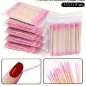 Resim 1/2/5/10 paket (Paket başına 100 adet) Pembe Tek Kullanımlık Sivri Küçük Pamuklu Çubuklar Göz Makyaj Tırnak Araçları Ahşap Tek Başlı Temizlik Çubukları 