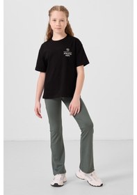 Resim Tommylife Haki Esnek Standart Fit Basic Performans İspanyol Paça Kız Çocuk Tayt - 75193 Haki 