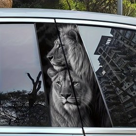 Resim 2 Adet Vinil Aslan Araba Kapısı Çıkartmaları - Su Geçirmez Çizilmeye Dayanıklı B-Sütunu Çıkartmaları, Kendinden Yapışkanlı PE Desenleri, Ön Yerleşim, Yarı Mat Kaplama, Dikdörtgen Şekil 