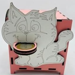 Resim Para Yutan Kedi Ahşap Kumbara, Dekoratif Kutu, 10x12x12 cm 