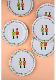 Resim Tabak Evi Porselen Altın Yaldızlı Kurşun Asker Pasta Tabağı 20,50cm 6 Lı Çok Renkli 