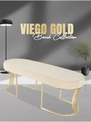 Resim Gazzini furniture Viego Gold Striped Bench Lüks Metal Gold Ayak, Chester Model Yatak Ucu Krem Puf 