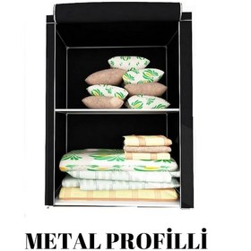 Resim Beyazpazar Bez Dolap Yorgan Hurcu Metal Profilli SİYAH Siyah 