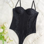Resim Kadınlar için Siyah Dantel Bodysuit - V-Yaka Yarı Şeffaf Esnek Uzun Kolsuz Üst, Orta Doğu İlhamlı Zariflik ile Her Mevsim İçin Çok Yönlü Giyim, Özel Durum Kıyafeti, Sofistike Detaylar, Resmi Giysi, İnce Dikişler, Sıkı Gövdeye Oturan, Şık Hanımlar 