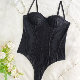 Resim Kadınlar için Siyah Dantel Bodysuit - V-Yaka Yarı Şeffaf Esnek Uzun Kolsuz Üst, Orta Doğu İlhamlı Zariflik ile Her Mevsim İçin Çok Yönlü Giyim, Özel Durum Kıyafeti, Sofistike Detaylar, Resmi Giysi, İnce Dikişler, Sıkı Gövdeye Oturan, Şık Hanımlar 