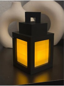 Resim Vaiflagy Store Modern Siyah Fener Tasarımlı LED Lamba – Sıcak Sarı Işık Ve Mavi Işık Minecraft Lamba 