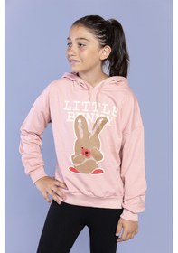 Resim Toontoy Kız Çocuk Tavşan Baskılı Kapüşonlu Sweatshirt Somon 