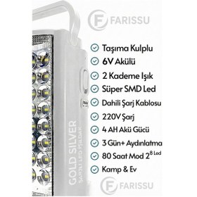Resim Gold Silver Gs-2400 Şarjlı 24 Led Işıldak & Powerbank - 80 Saat Aydınlatma Telefon Şarj Eder Renkli 