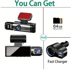 Resim Motion003 64g Yüksek Hızlı Hafıza Kartlı Araç Kamerası, Çift Hd Görüş, 3.16 İnç Ips Ekran, Hızlı Şarj 