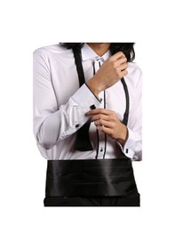 Resim Dicotto Beyaz Siyah Çift Bieli Damatlık Ata Yaka Kol Düğmeli Slim Fit Smokin Gömlek - 003 001 