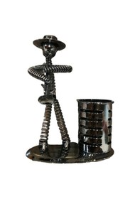 Resim Metal Cazcı Yaylı Metal Adam Kadın Kalemlik Ofis Biblo Aksesuar 
