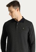 Resim Koyu Antrasit Polo Yaka Desenli Nakışlı Sweatshirt Kigili