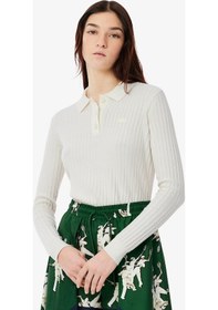 Resim Lacoste Kadın Triko Uzun Kollu Polo Yaka Ekru 