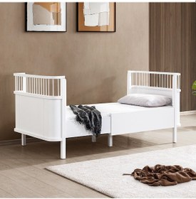 Resim Mdf Beşik 130x90 Trend Büyüyen Beşik Beyaz + 1 Comfort Yatak Beyaz 