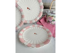 Resim Rossev Pink Bird Servis Sunum Pasta Seti 7'li 