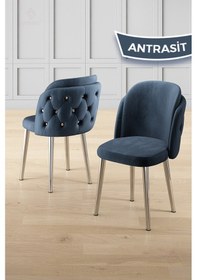 Resim Canisa Zae Serisi 90x168 Lak Panel Beyaz Mermer Desen Krom Ayak Masa Takımı 4 Antrasit Sandalye Beyaz Mermer Desen Masa, Antrasit Sandalye 