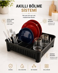 Resim Bulaşıklık Tezgah Üstü Tabak Bardak Kurutmalık Plastik Bulaşık Sepeti 33x41 Cm Siyah S-10567 