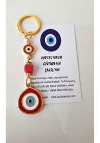 Resim Hediyelik Büyük Nazar Boncuklu Kırmızının Şansı Anahtarlık - 10,5 Cm 